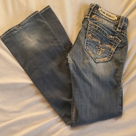 Rock Revival Amy Dustressed Women's Boot Cut Jeans, Sz 27 Stitching Embroidered